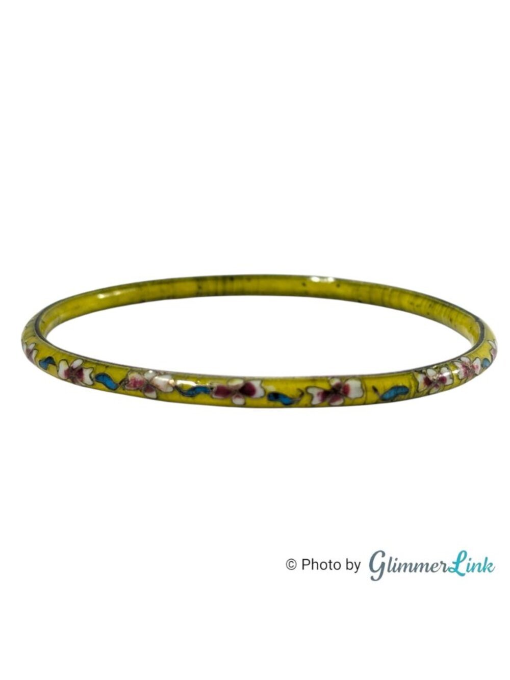 Vintage Yellow Cloisonne Floral Bangle Slim Stacking Enamel - Picture 2 of 11